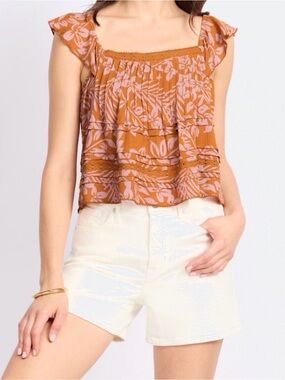 Roxy Rust Floral Tiered Flutter Tank in Pink Print